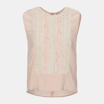 Pre-owned Red Valentino Peach Silk Ruffled Sleeveless Top S (it 40) In Pink