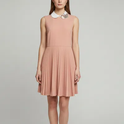 Pre-owned Red Valentino Pink Beaded Crepe Pleated Mini Dress M
