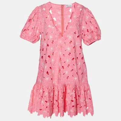 Pre-owned Red Valentino Pink Floral Embroidered Cut-out Cotton Mini Dress M