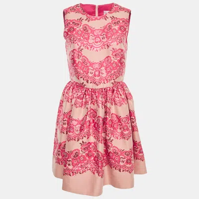 Pre-owned Red Valentino Pink Floral Metallic Jacquard Mini Dress M