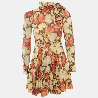 Pre-owned Red Valentino Pink Floral Print Silk Mini Dress S
