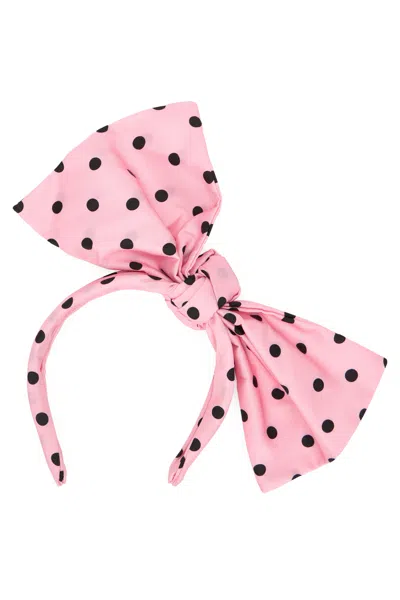 Red Valentino Pink Hairband With Black Polka Dot Bow.
