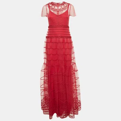 Pre-owned Red Valentino Pink Mesh Cord Detail Gown S
