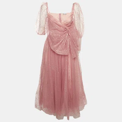 Pre-owned Red Valentino Pink Tulle Glittered Bow Embellished Midi Dress Xs