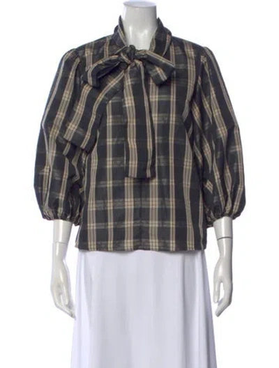 Pre-owned Red Valentino Plaid Print Tie Neck Blouse In Multi