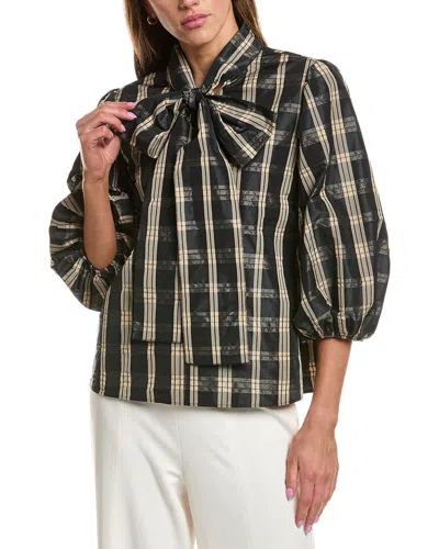 Red Valentino Plaid Puff Sleeve Top In Black