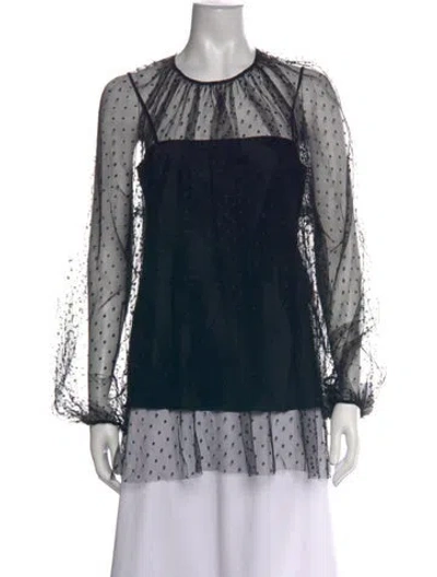 Pre-owned Red Valentino Polka Dot Print Crew Neck Blouse W/ Tags In Black