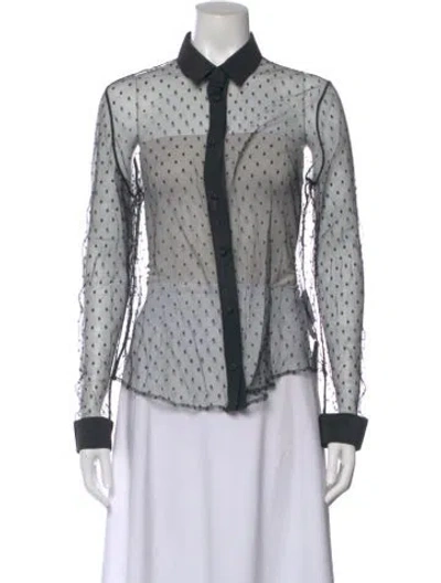 Pre-owned Red Valentino Polka Dot Print Long Sleeve Blouse In Black