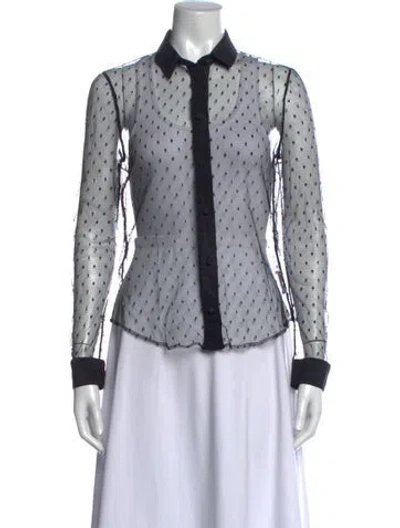 Pre-owned Red Valentino Polka Dot Print Long Sleeve Blouse In Black