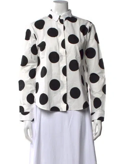 Pre-owned Red Valentino Polka Dot Print Long Sleeve Button-up Top In White