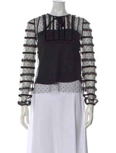 Pre-owned Red Valentino Polka Dot Print Tie Neck Blouse In Black