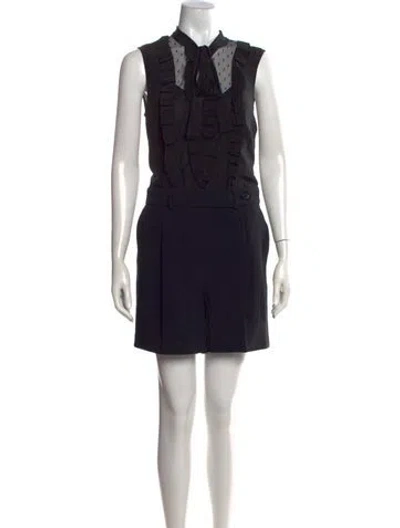 Pre-owned Red Valentino Polka Dot Print Tie Neck Romper W/ Tags In Black