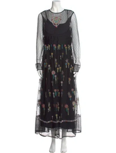 Pre-owned Red Valentino Printed Long Dress In Black