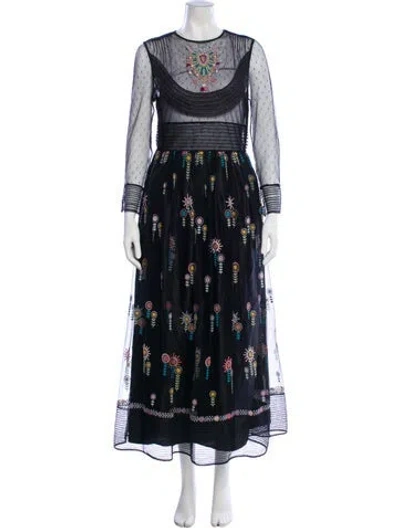 Pre-owned Red Valentino Printed Long Dress In Black