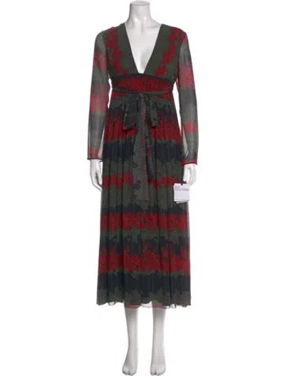 Pre-owned Red Valentino Printed Long Dress W/ Tags In Black