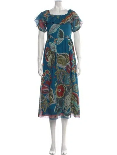 Pre-owned Red Valentino Printed Midi Length Dress In Blue