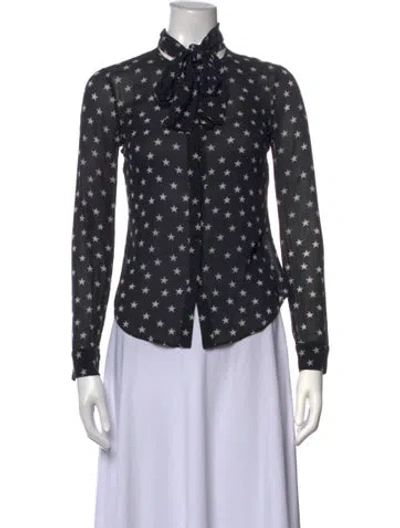 Pre-owned Red Valentino Printed Tie Neck Blouse In Black