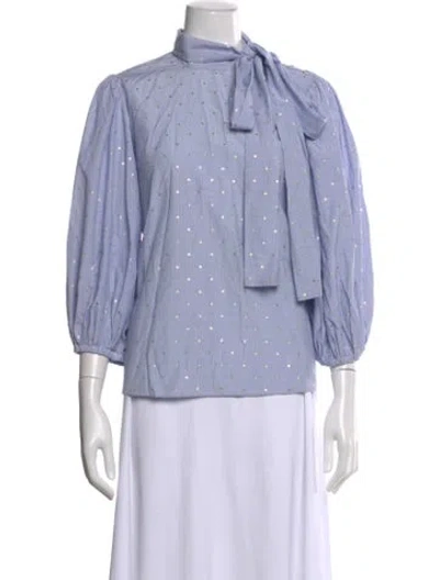 Pre-owned Red Valentino Printed Tie Neck Blouse In Blue