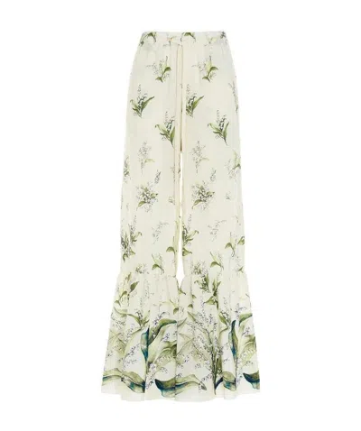 Red Valentino Printed Trumpet Lace Trousers Feet Casual Pants In White