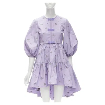 Pre-owned Red Valentino Purple Floral Embroidery Bow Puff Sleeve Babydoll Dress It36 Xs