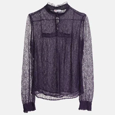 Pre-owned Red Valentino Purple Lace Long Sleeve Blouse O/s