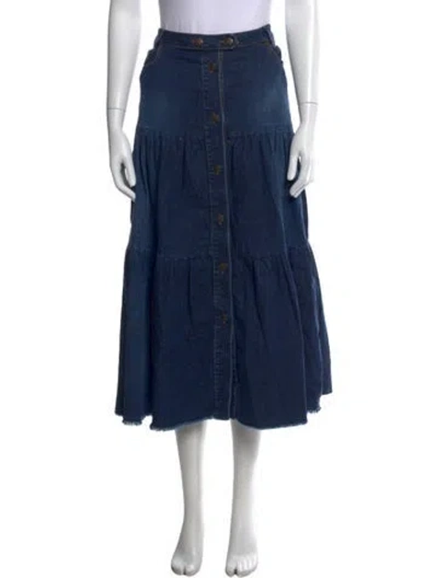 Pre-owned Red Valentino Raw-edge Trim Long Skirt In Blue