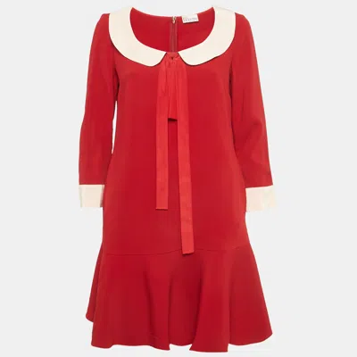 Pre-owned Red Valentino Red Crepe Collar Mini Dress M