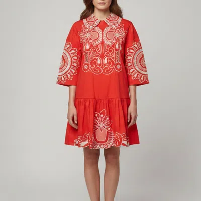 Pre-owned Red Valentino Red Floral Embroidered Poplin Ruffled Mini Dress M