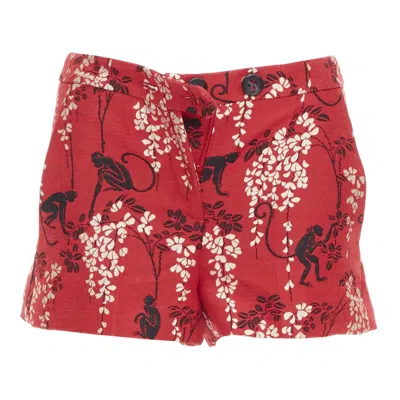 Pre-owned Red Valentino Red Monkey Floral Cotton Blend Jacquard Mini Shorts It38 Xs
