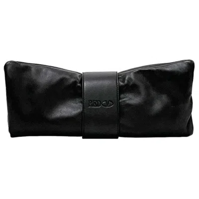 Pre-owned Red Valentino Redvalentino Black Leather Clutch Bag Handbag ()