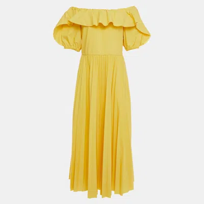 Pre-owned Red Valentino Redvalentino Cotton Midi Dress 42 In Yellow