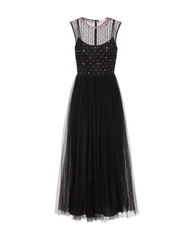 Red Valentino Redvalentino Embellished Pleated Maxi Dress In Black