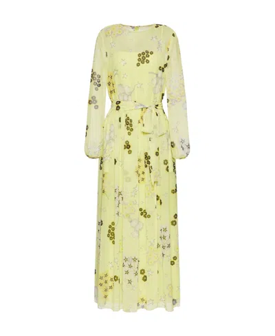 Red Valentino Redvalentino Floral Print Tied-waist Dress In Yellow