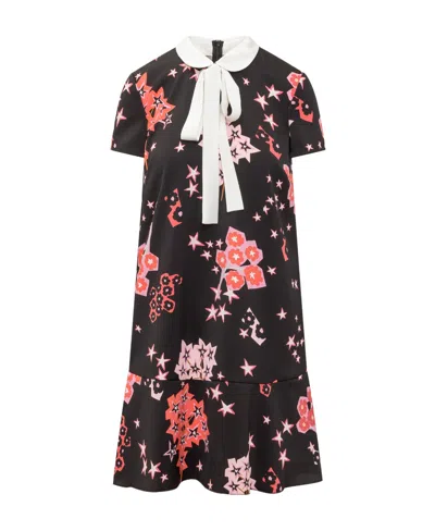 Red Valentino Flower Patchwork Printed Dress In Black
