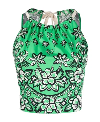 Red Valentino Redvalentino Floral-printed Top In Green