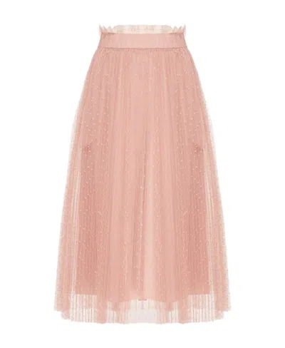 Red Valentino Redvalentino Pleated Tulle Midi Skirt In Animal Print