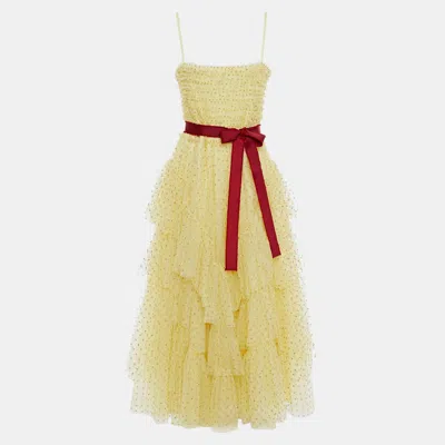 Pre-owned Red Valentino Redvalentino Polyamid Midi Dress 42 In Yellow