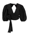Red Valentino Black Crop Blouse With Bow And Triangle Cut-out Detail In Taffeta Woman In Black