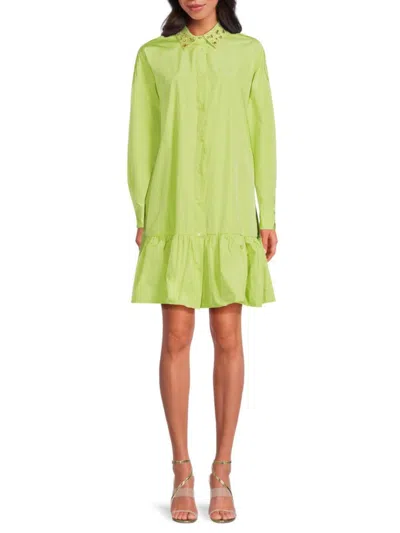 Red Valentino Redvalentino Women's Embroidered Trim Mini Shirtdress In Green