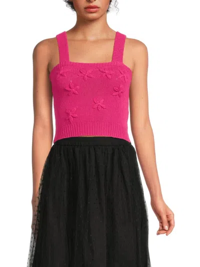 Red Valentino Redvalentino Women's Ribbed Embroidered Wool-blend Tank In Fuchsia