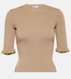 Red Valentino Ribbed-knit Wool-blend Top In Neutrals