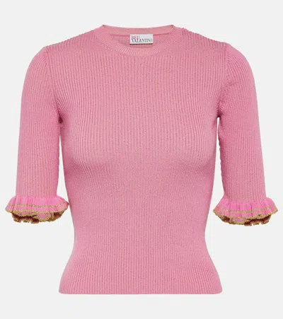 Red Valentino Ribbed-knit Wool-blend Top In Pink