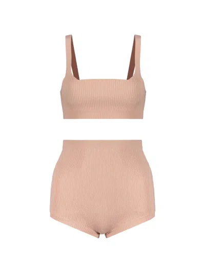 Red Valentino Ribbed-knit Underwear Set In Brown