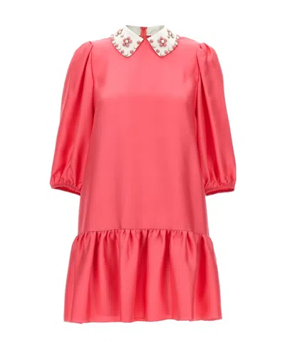 Red Valentino Rivet Collar Dress In Red