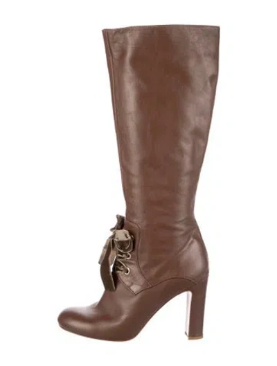 Pre-owned Red Valentino Rockstud Accents Leather Boots In Brown