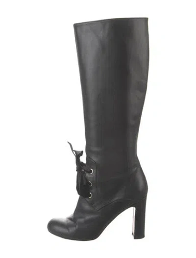 Pre-owned Red Valentino Rockstud Accents Leather Lace-up Boots In Black