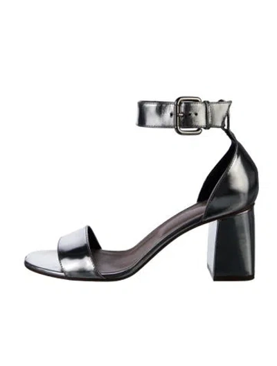 Pre-owned Red Valentino Rockstud Accents Patent Leather Sandals In Metallic/silver