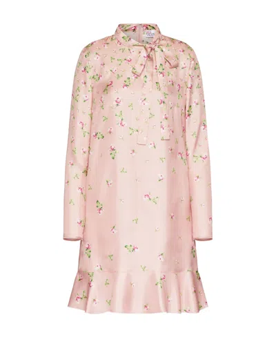Red Valentino Pussy-bow Floral-print Silk-twill Mini Dress In Pink