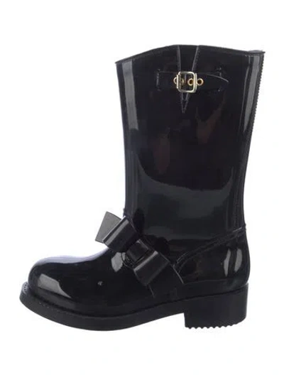 Pre-owned Red Valentino Rubber Bow Accents Rain Boots In Black