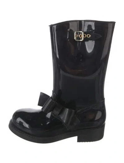 Pre-owned Red Valentino Rubber Bow Accents Rain Boots In Black